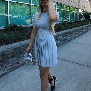 ASOS Gray Pleated Mini Dress with Belt Small Blogger Favorite